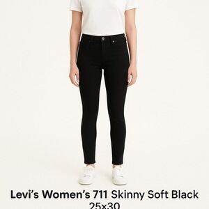Levi's 711 Skinny Jeans Women's 25x30 Soft Black Mid Rise Stretch